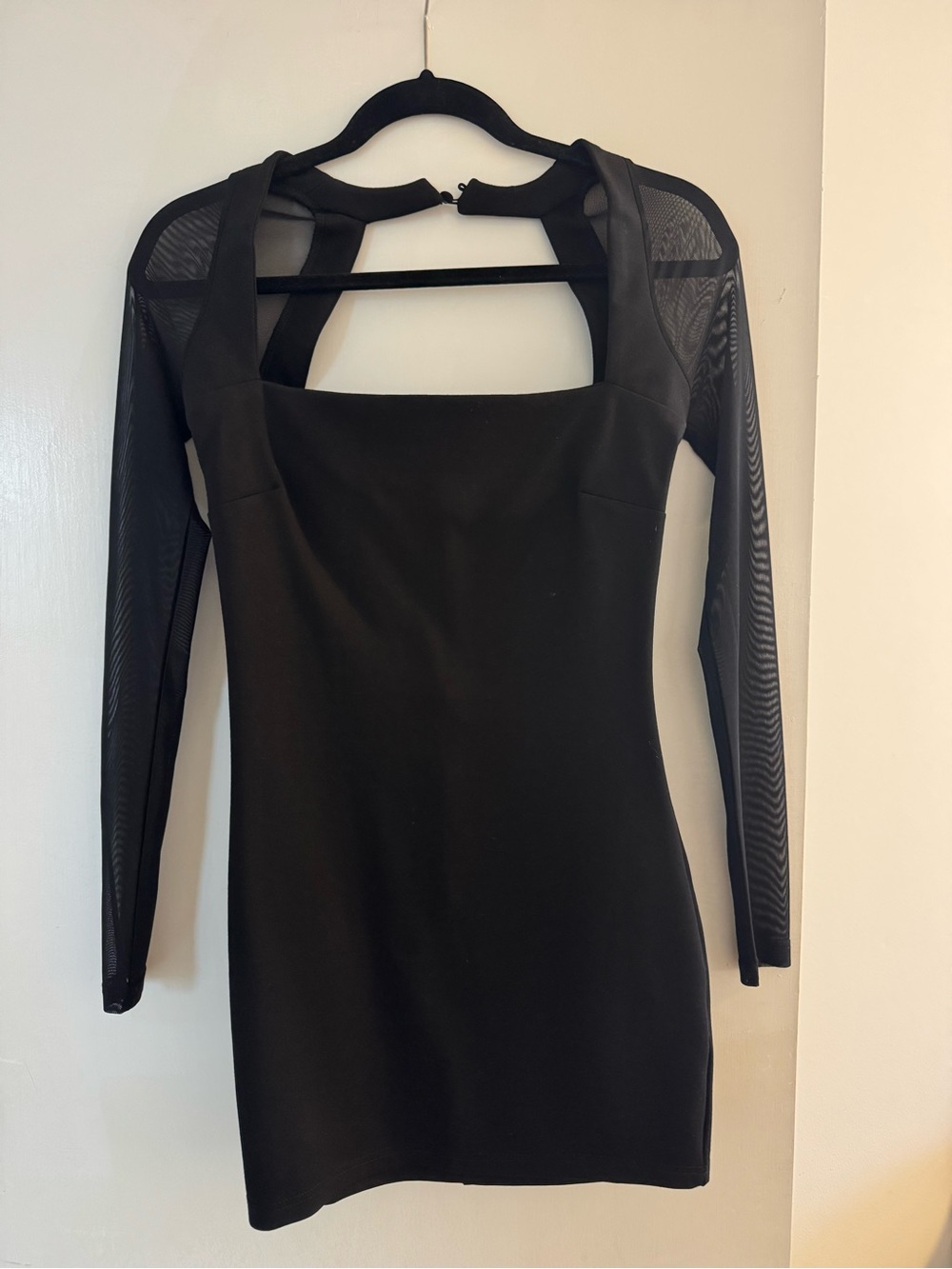 superdown Black Square-Neck Mesh Sleeve Mini Dress